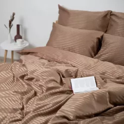 Bettwäsche aus Streifen-Satin in Cappuccino